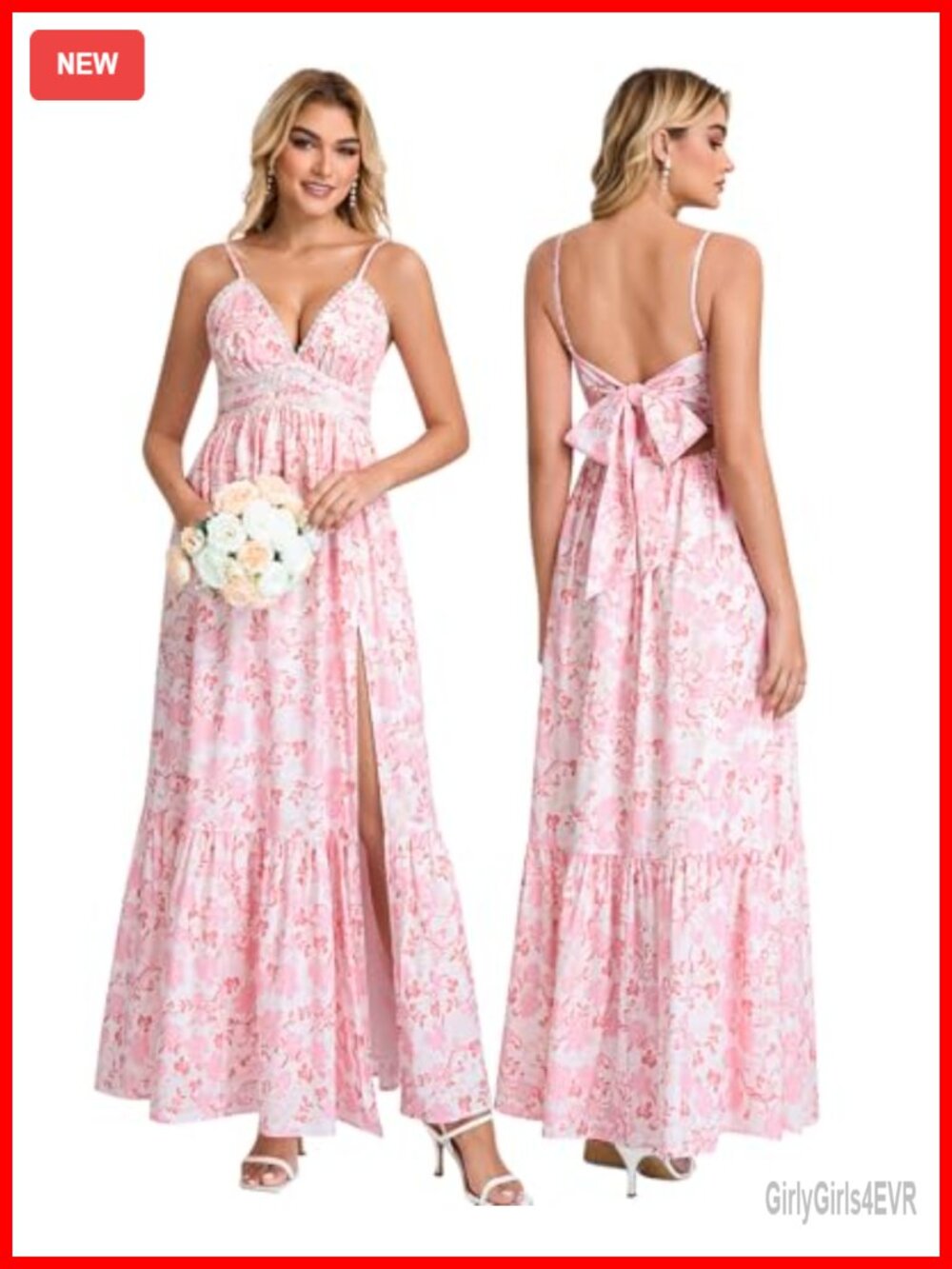 Flowy A-Line Lace Maxi Dress V-Neck Spaghetti Strap Beach Bridal Shower
